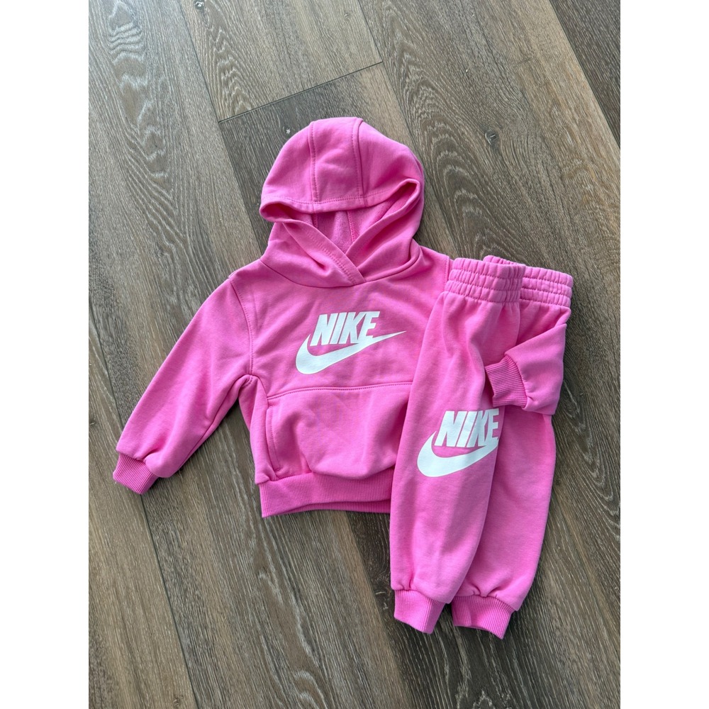 Nike Toddler Girls Pink Fleece Hoodie and Joggers Tracksuit Set 18M Futura‎ Logo
